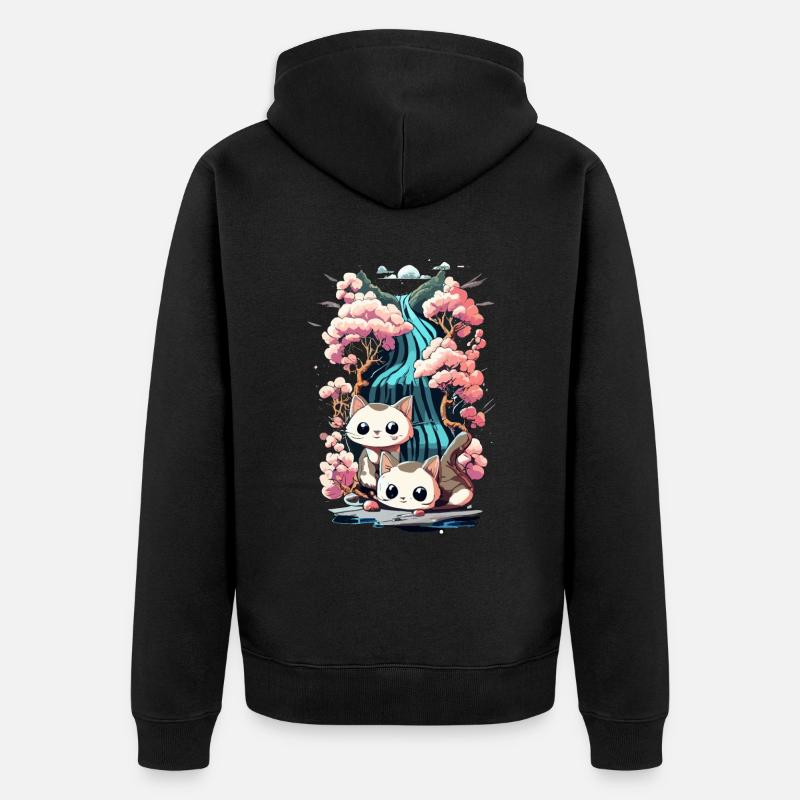 chaton kawaii mignon japon - Veste à capuche bio Premium Unisexe - noir