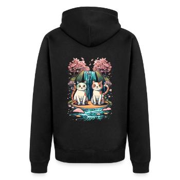 chaton kawaii mignon japon - Veste à capuche bio Premium Unisexe - noir - Dos - Nico (187cm)