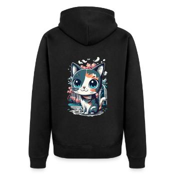 chaton kawaii mignon japon - Veste à capuche bio Premium Unisexe - noir - Dos - Nico (187cm)