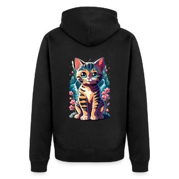 süßes Kawaii Kätzchen Japan - Unisex Premium Bio Zip Hoodie - Schwarz - Hinten - Nico (187cm)