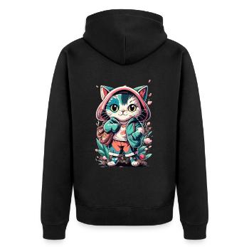 chaton kawaii mignon japon - Veste à capuche bio Premium Unisexe - noir - Dos - Nico (187cm)