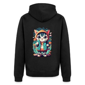 chaton kawaii mignon japon - Veste à capuche bio Premium Unisexe - noir - Dos - Nico (187cm)