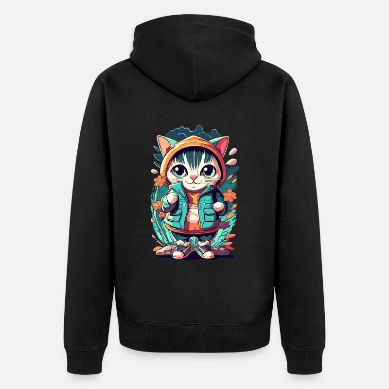 chaton kawaii mignon japon - Veste à capuche bio Premium Unisexe - noir