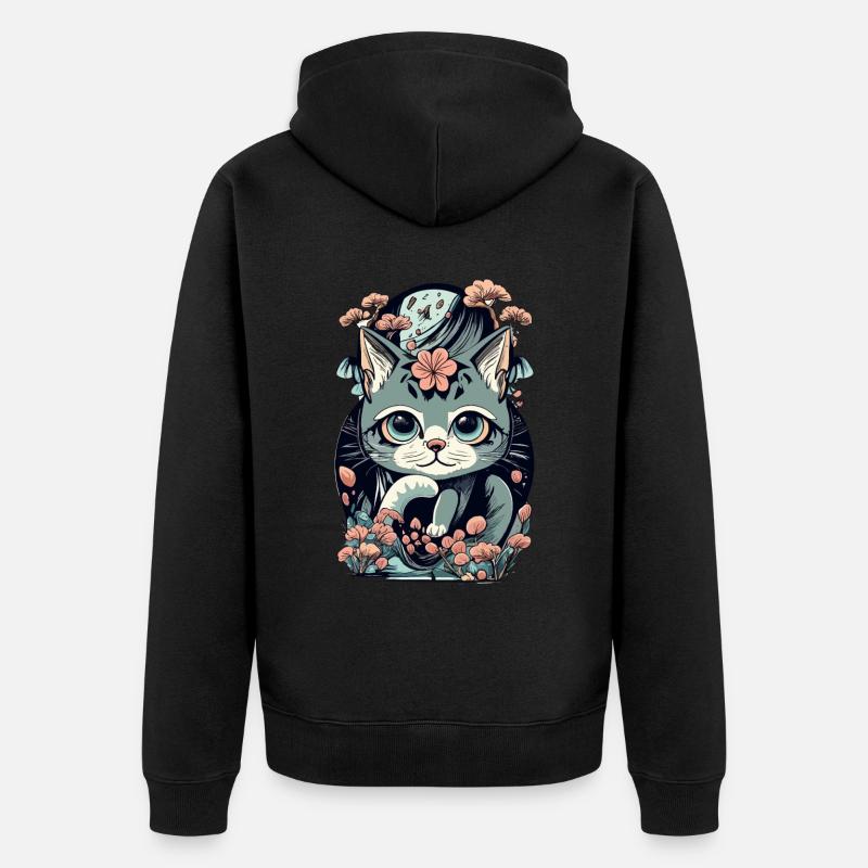 chaton kawaii mignon japon - Veste à capuche bio Premium Unisexe - noir