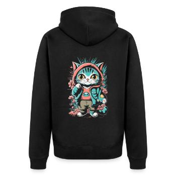 süßes Kawaii Kätzchen Japan - Unisex Premium Bio Zip Hoodie - Schwarz - Hinten - Nico (187cm)