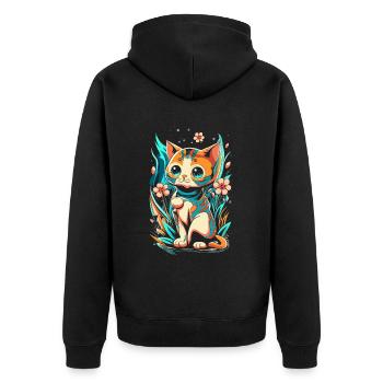 süßes Kawaii Kätzchen Japan - Unisex Premium Bio Zip Hoodie - Schwarz - Hinten - Nico (187cm)