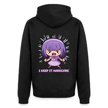 The "Keep it Hardcore" Anime Girl - Unisex Premium Organic Zip Hoodie - black - Back - Nico (187cm)