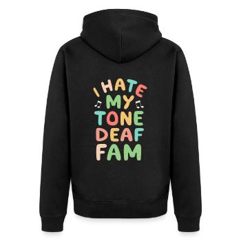 I HATE MY DEAF-TONE FAM - Unisex Premium Bio Zip Hoodie - Schwarz - Hinten - Nico (187cm)
