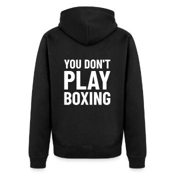 Boxkämpfer, Boxsport, Boxen Geschenkidee - Unisex Premium Bio Zip Hoodie - Schwarz - Hinten - Nico (187cm)