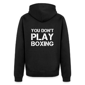 Boxkämpfer, Boxsport, Boxen Geschenkidee - Unisex Premium Bio Zip Hoodie - Schwarz - Hinten - Nico (187cm)