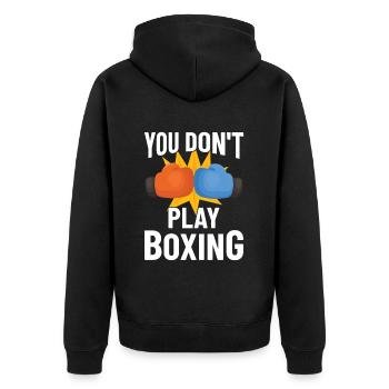Boxkämpfer, Boxsport, Boxen Geschenkidee - Unisex Premium Bio Zip Hoodie - Schwarz - Hinten - Nico (187cm)