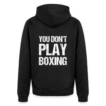 Boxkämpfer, Boxsport, Boxen Geschenkidee - Unisex Premium Bio Zip Hoodie - Schwarz - Hinten - Nico (187cm)