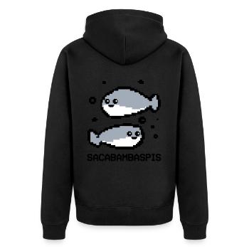 Poisson Meme Pixel Couple - Veste à capuche bio Premium Unisexe - noir - Dos - Nico (187cm)