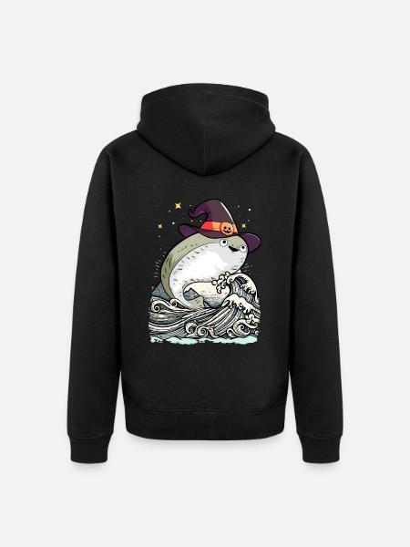 Sacabambaspis Fish Meme noita Halloween - Premium unisex luomu-huppari vetoketjulla - musta