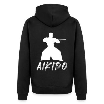 Aikido - Unisex Premium Bio Zip Hoodie - Schwarz - Hinten - Nico (187cm)