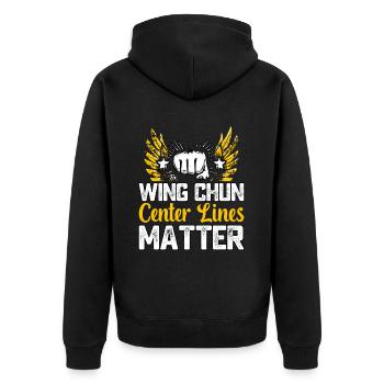Wing Chun center lines matter - Unisex Premium Organic Zip Hoodie - black - Back - Nico (187cm)