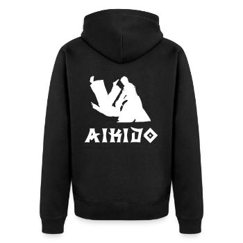 Aikido - Unisex Premium Bio Zip Hoodie - Schwarz - Hinten - Nico (187cm)