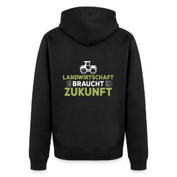 Landwirtschaft braucht Zukunft Bauer Demo Landwirt - Unisex Premium Bio Zip Hoodie - Schwarz - Hinten - Nico (187cm)