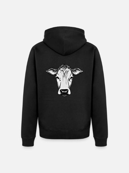 Cow Farm Motif Print - Unisex Premium Organic Zip Hoodie - black