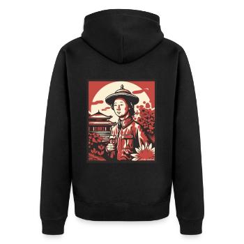 Heimkehr im traditionellen asiatischen japanischen - Unisex Premium Bio Zip Hoodie - Schwarz - Hinten - Nico (187cm)