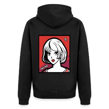 Cartoon Anime Fille, Bouche Ouverte, Étonnement - Veste à capuche bio Premium Unisexe - noir - Dos - Nico (187cm)