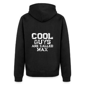 Cool guys are called Max - Unisex Premium Organic Zip Hoodie - black - Back - Nico (187cm)