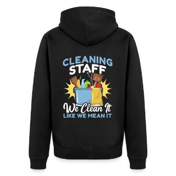 Cleaning Staff - Unisex Premium Bio Zip Hoodie - Schwarz - Hinten - Nico (187cm)
