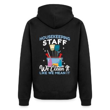 Housekeeping Staff - Unisex Premium Organic Zip Hoodie - black - Back - Nico (187cm)