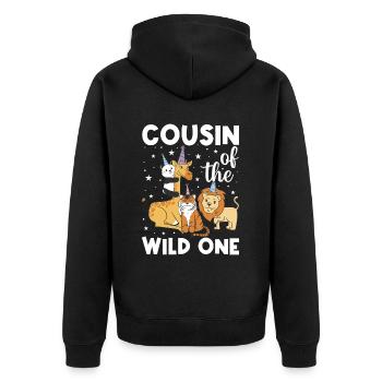 Cousin Des Wilden Zoo Geburtstag Safari Dschungel - Unisex Premium Bio Zip Hoodie - Schwarz - Hinten - Nico (187cm)