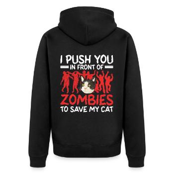 Des zombies qui fuient pour sauver mon chat - Veste à capuche bio Premium Unisexe - noir - Dos - Nico (187cm)