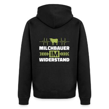 'Milchbauer im Widerstand Bauer Demo Landwirt - Unisex Premium Bio Zip Hoodie - Schwarz - Hinten - Nico (187cm)