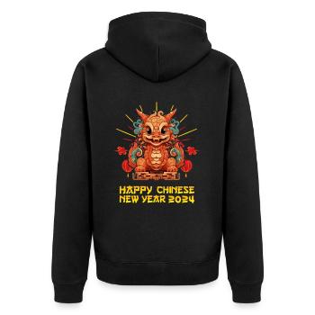 Majestätischer Drache 2024 - Mondneujahrsfeier - Unisex Premium Bio Zip Hoodie - Schwarz - Hinten - Nico (187cm)