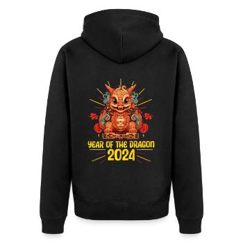 Majestätischer Drache 2024 - Mondneujahrsfeier - Unisex Premium Bio Zip Hoodie - Schwarz - Hinten - Nico (187cm)