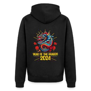 Majestätischer Drache 2024 - Mondneujahrsfeier - Unisex Premium Bio Zip Hoodie - Schwarz - Hinten - Nico (187cm)