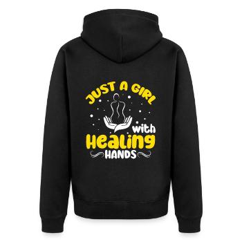 Massagetherapeuten Therapie Masseuse Wertschätzung - Unisex Premium Bio Zip Hoodie - Schwarz - Hinten - Nico (187cm)