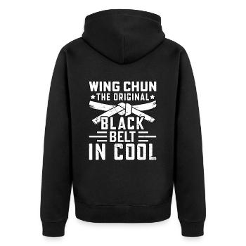 Wing Chun der original schwarze Gürtel in cool - Unisex Premium Bio Zip Hoodie - Schwarz - Hinten - Nico (187cm)