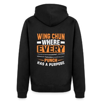 Wing Chun, wo jeder Schlag einen Zweck hat - Unisex Premium Bio Zip Hoodie - Schwarz - Hinten - Nico (187cm)