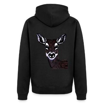 Rothirsch Tiergesicht Waldtier Motiv - Unisex Premium Bio Zip Hoodie - Schwarz - Hinten - Nico (187cm)