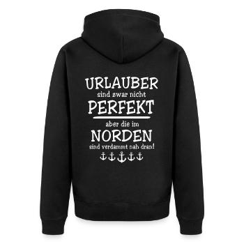 Norden Nordener Norddeutsche - Unisex Premium Bio Zip Hoodie - Schwarz - Hinten - Nico (187cm)