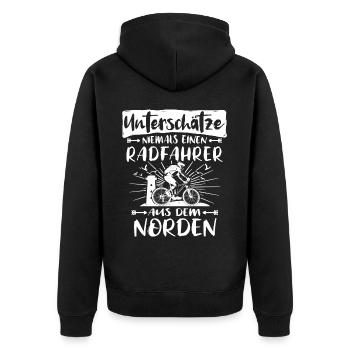 Norden Nordener Norddeutsche - Unisex Premium Bio Zip Hoodie - Schwarz - Hinten - Nico (187cm)