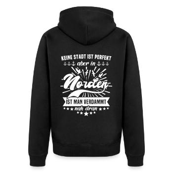 Norden Nordener Norddeutsche - Unisex Premium Bio Zip Hoodie - Schwarz - Hinten - Nico (187cm)