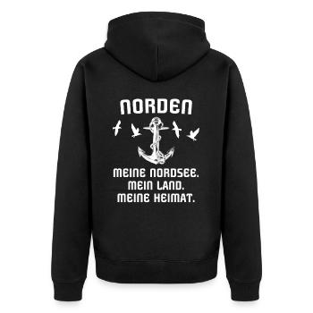 Norden Nordener Norddeutsche - Unisex Premium Bio Zip Hoodie - Schwarz - Hinten - Nico (187cm)