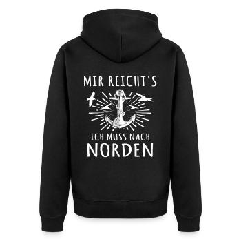 Norden Nordener Norddeutsche - Unisex Premium Bio Zip Hoodie - Schwarz - Hinten - Nico (187cm)