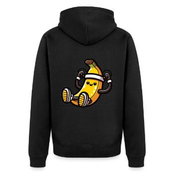 Sportliche Banane macht Crunches - Unisex Premium Bio Zip Hoodie - Schwarz - Hinten - Nico (187cm)