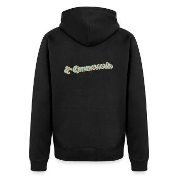 Online-Händler Abschluss-Geschenk E-Commercerin - Unisex Premium Bio Zip Hoodie - Schwarz - Hinten - Nico (187cm)