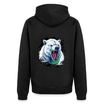Polar Bär Kopf Porträt Eisbär Motivation Tier - Unisex Premium Bio Zip Hoodie - Schwarz - Hinten - Nico (187cm)