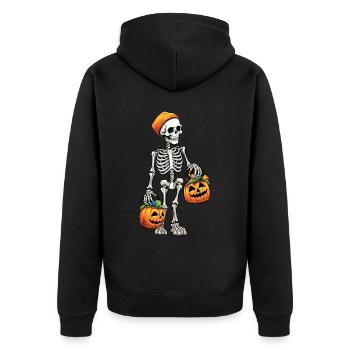 Halloween Skeleton Jack O Lantern Pumpkin - Unisex Premium Bio Zip Hoodie - Schwarz - Hinten - Nico (187cm)