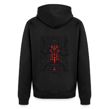 Abstrakte Kunst eines okkulten schwarzen Katers - Unisex Premium Bio Zip Hoodie - Schwarz - Hinten - Nico (187cm)