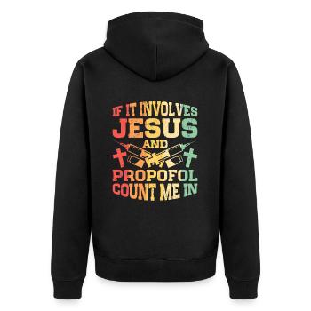 Anesthesiology Jesus And Propofol - Unisex Premium Organic Zip Hoodie - black - Back - Nico (187cm)