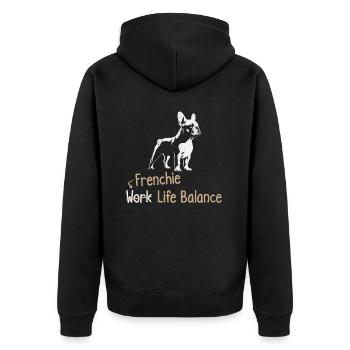 Frenchie Work Life Balance – Liebhaber Der - Unisex Premium Bio Zip Hoodie - Schwarz - Hinten - Nico (187cm)